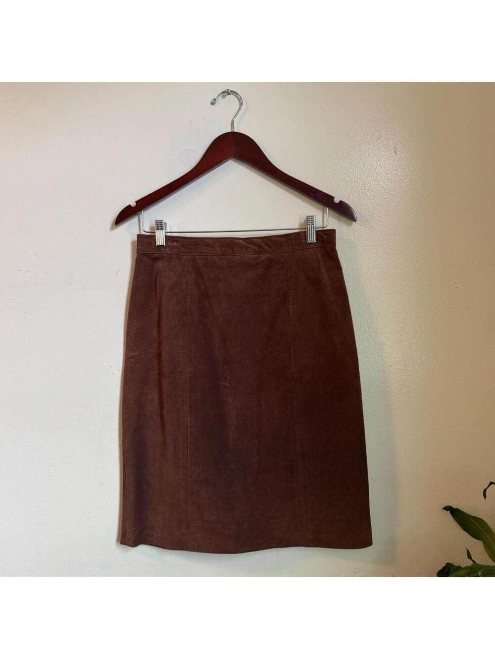 Vintage 80s ADA 100% Genuine Suede Leather Pencil Skirt Chocolate Brown 11/12